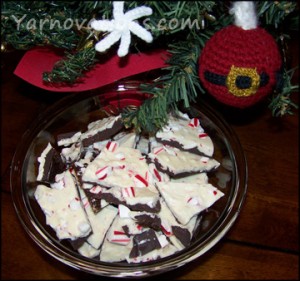 peppermint bark with santa ornament