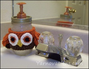 mason jar soap dispenser with crochet owl cozy