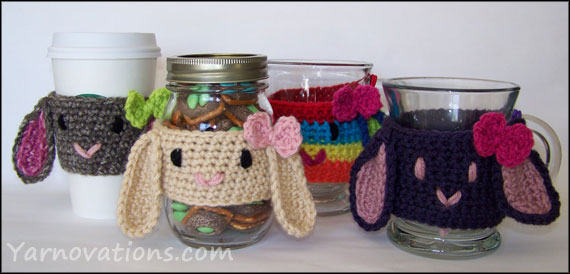 crochet bunny in four color combinations