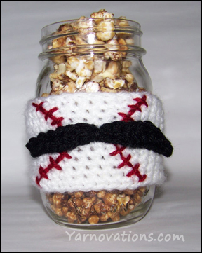 baseball and mustache jar cozy