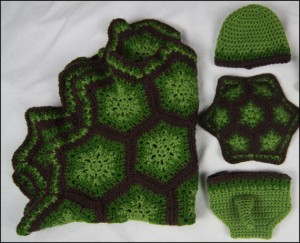Newborn Turtle Set - hat, diaper cover, cape, baby blanket