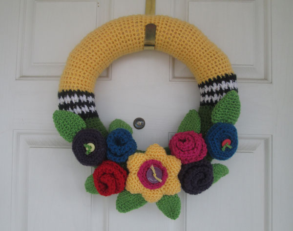 Floral Wreath with 3 crochet flowers