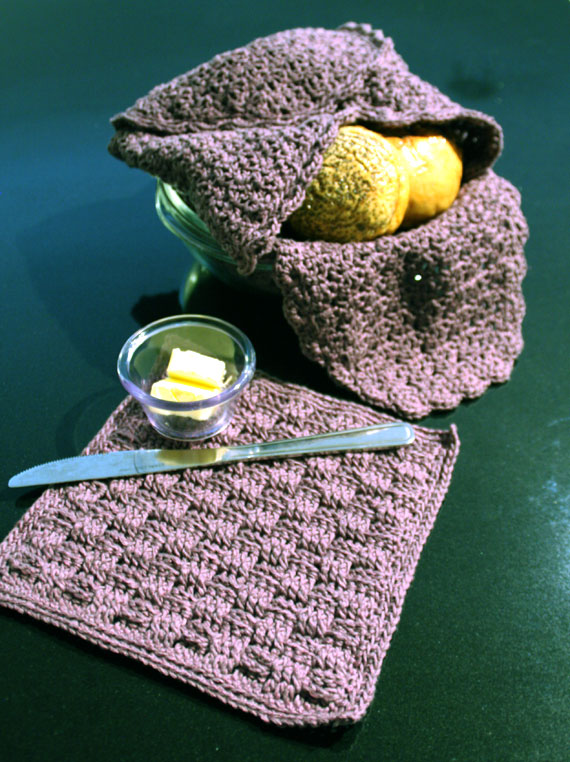 Basketweave dishie and bowl of dinner rolls in bread basket liner