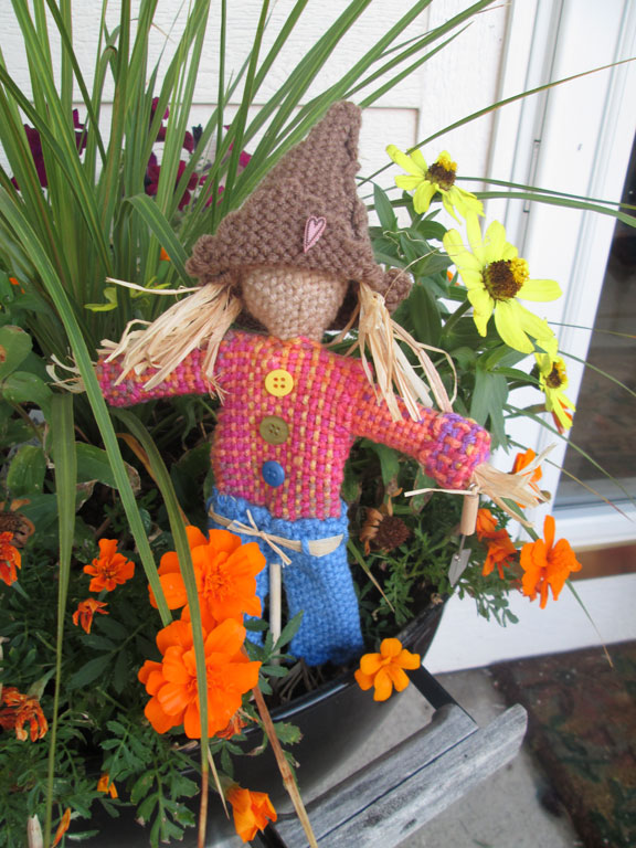 Scarecrow made with pin loom squares