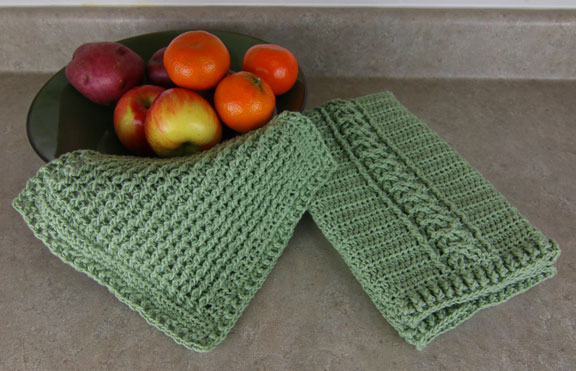 Dishcloth and Tea Towel with crochet cables