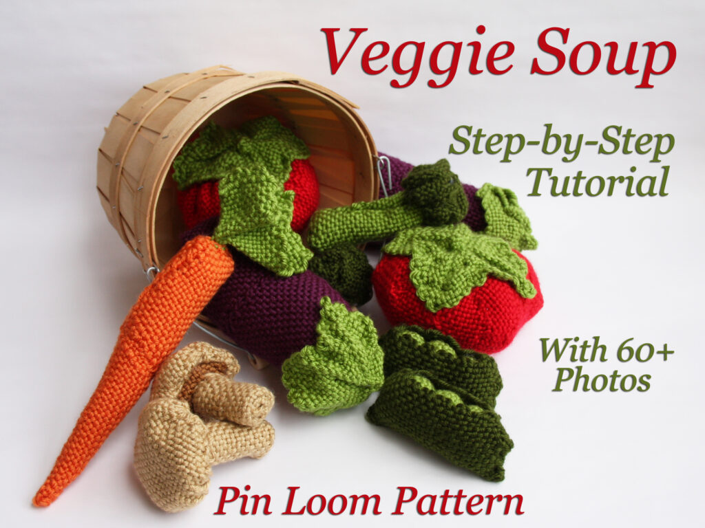 Pin loom woven fruits and vegetables.
